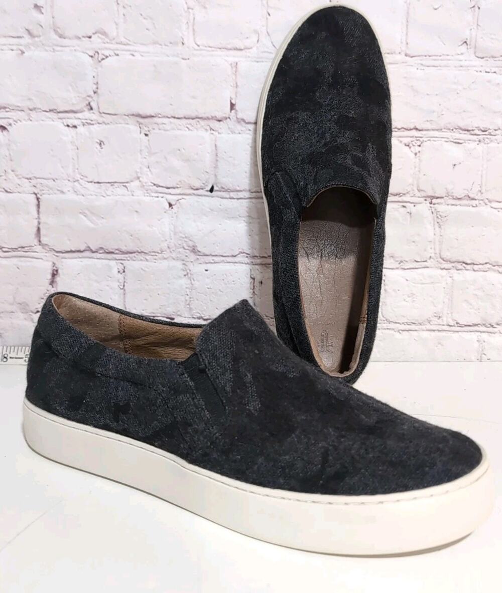 Frye Women's Sz 9 Lena Camo Wool Slip On Sneakers Black Gray Comfort